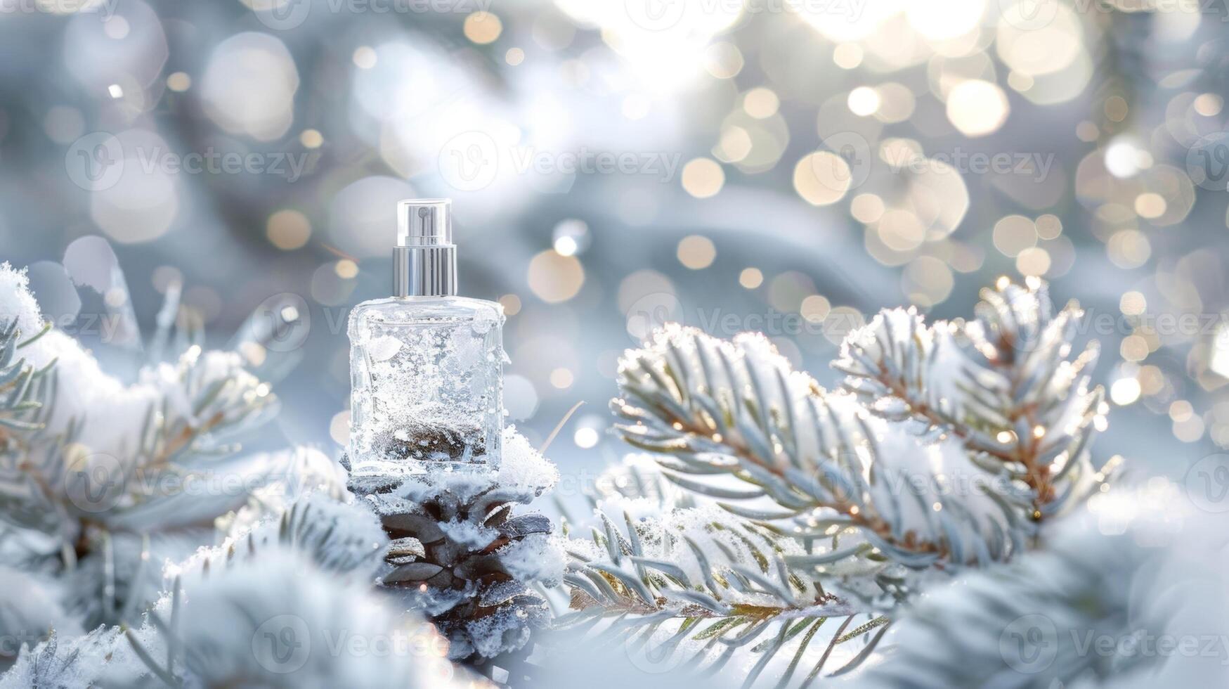 A snowy forest with notes of pine and e capturing the essence of the winter season in a winterthemed fragrance collection photo