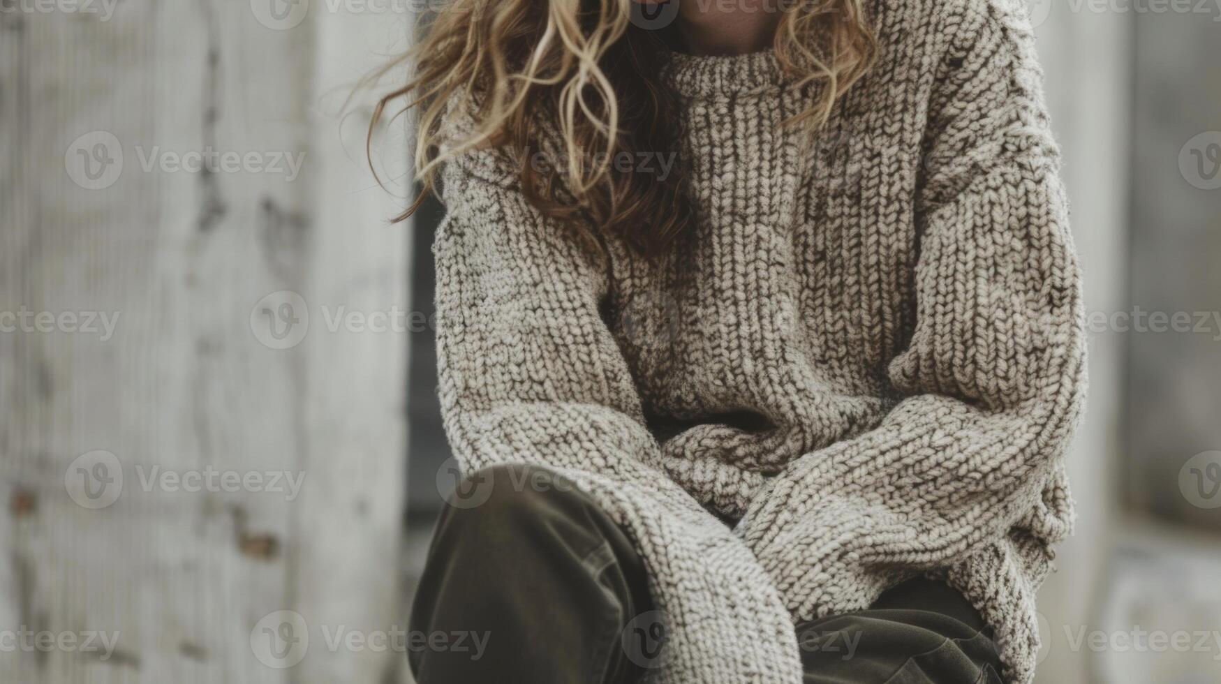 A luxurious sweater knit with a blend of merino wool and camel hair envelops the wearer in warmth and softness photo