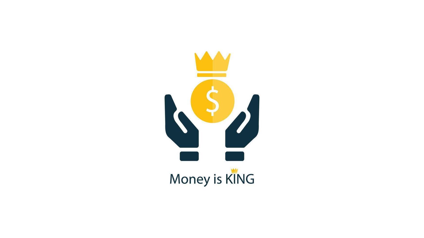 flat design finance icon for business, containing coins and crowns and the words money is king, suitable for logos and wallpaper or financial business icons vector