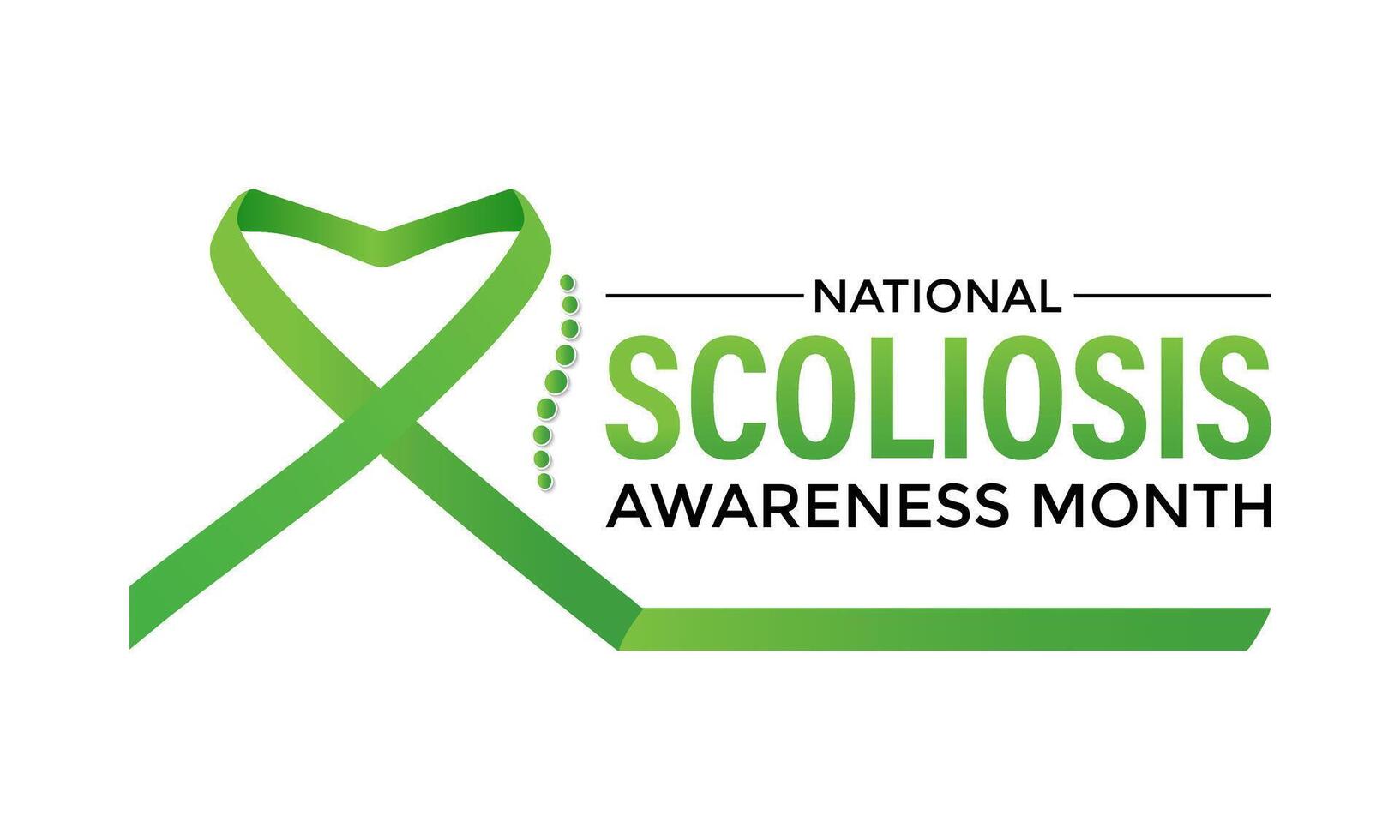illustration on the theme of National Scoliosis awareness month observed each year in June. Green ribbon with human body design illustration. Banner poster, flyer and background design. vector