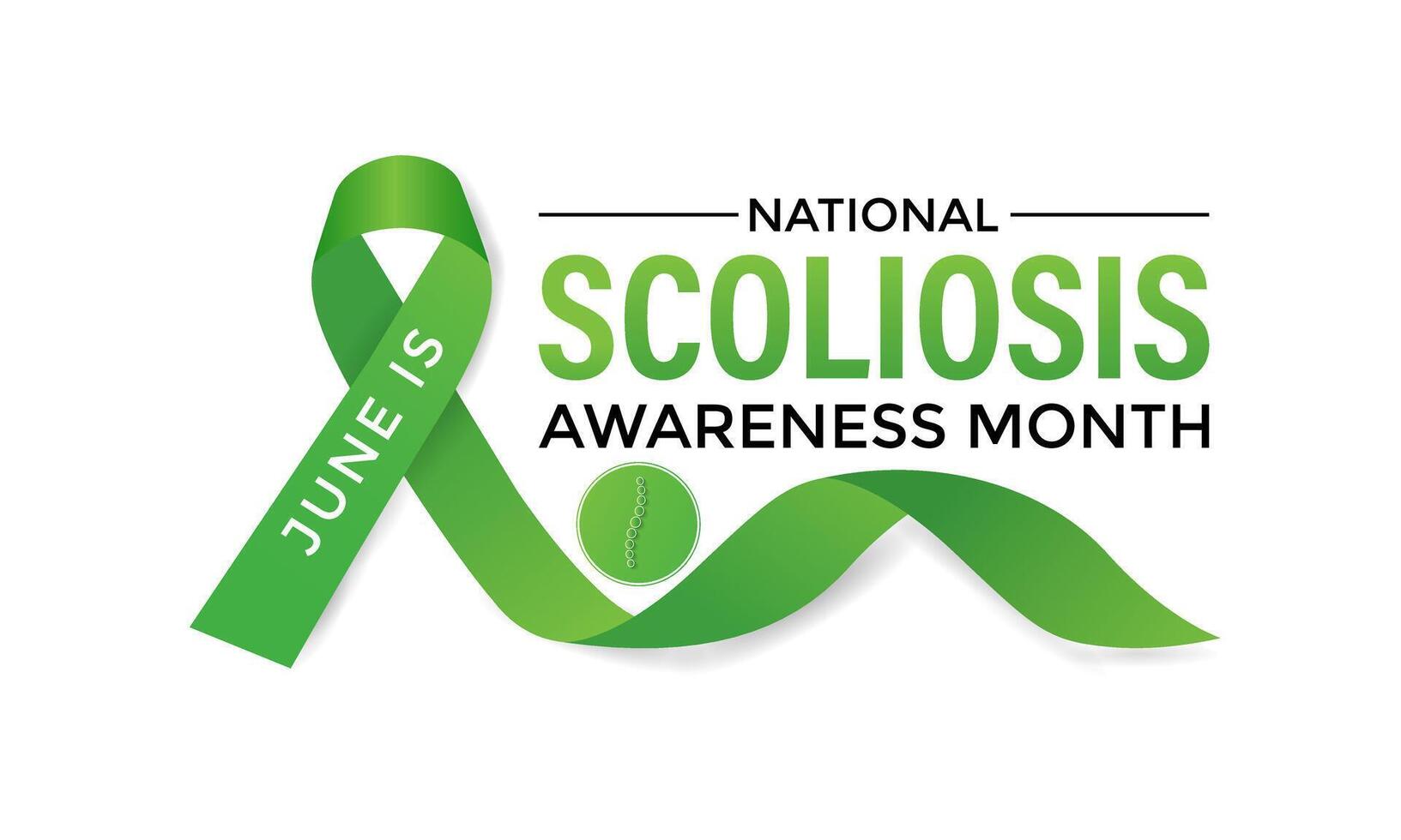 illustration on the theme of National Scoliosis awareness month observed each year in June. Green ribbon with human body design illustration. Banner poster, flyer and background design. vector