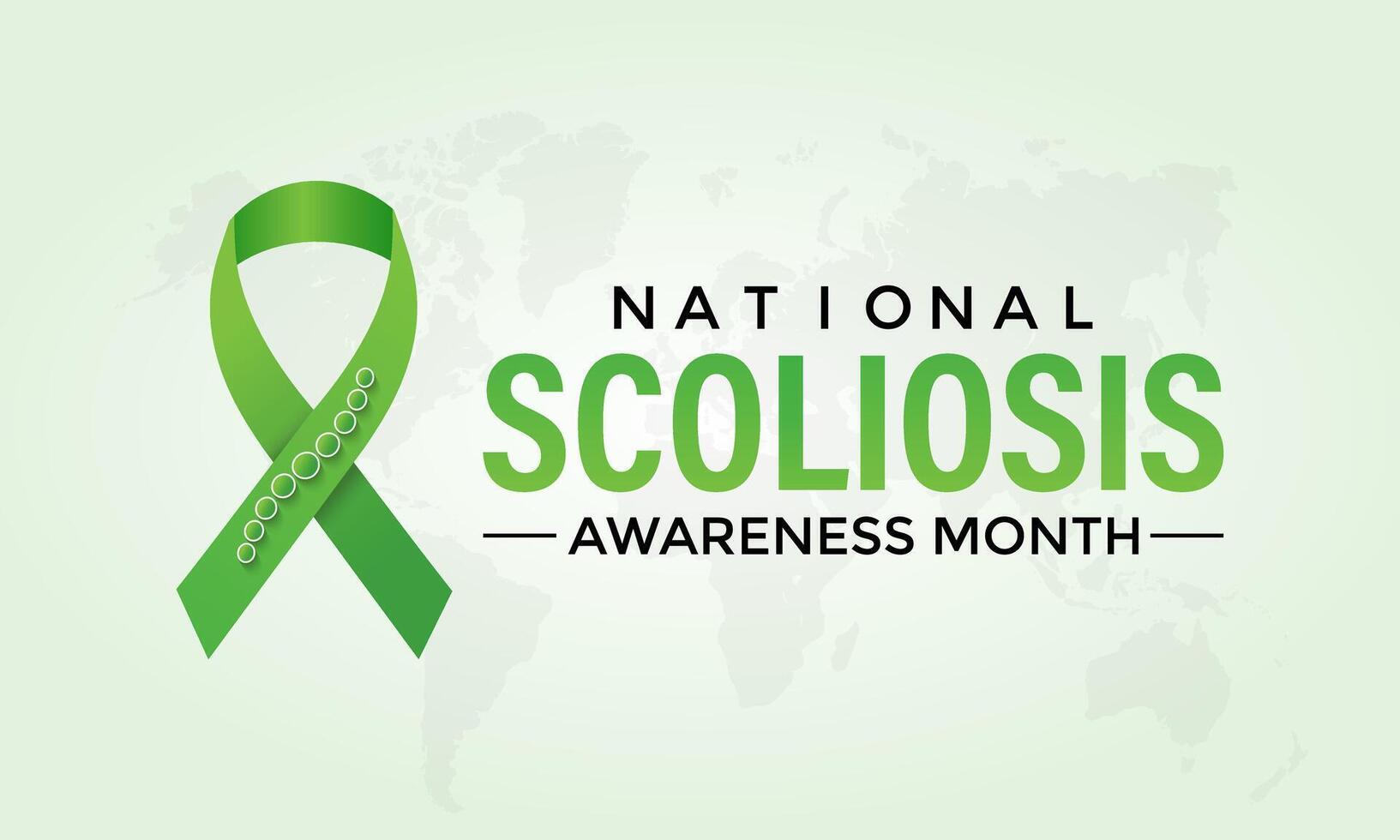 illustration on the theme of National Scoliosis awareness month observed each year in June. Green ribbon with human body design illustration. Banner poster, flyer and background design. vector