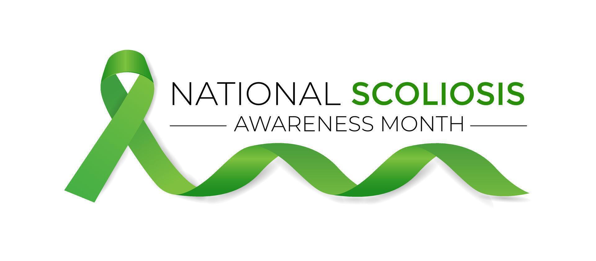 illustration on the theme of National Scoliosis awareness month observed each year in June. Green ribbon with human body design illustration. Banner poster, flyer and background design. vector