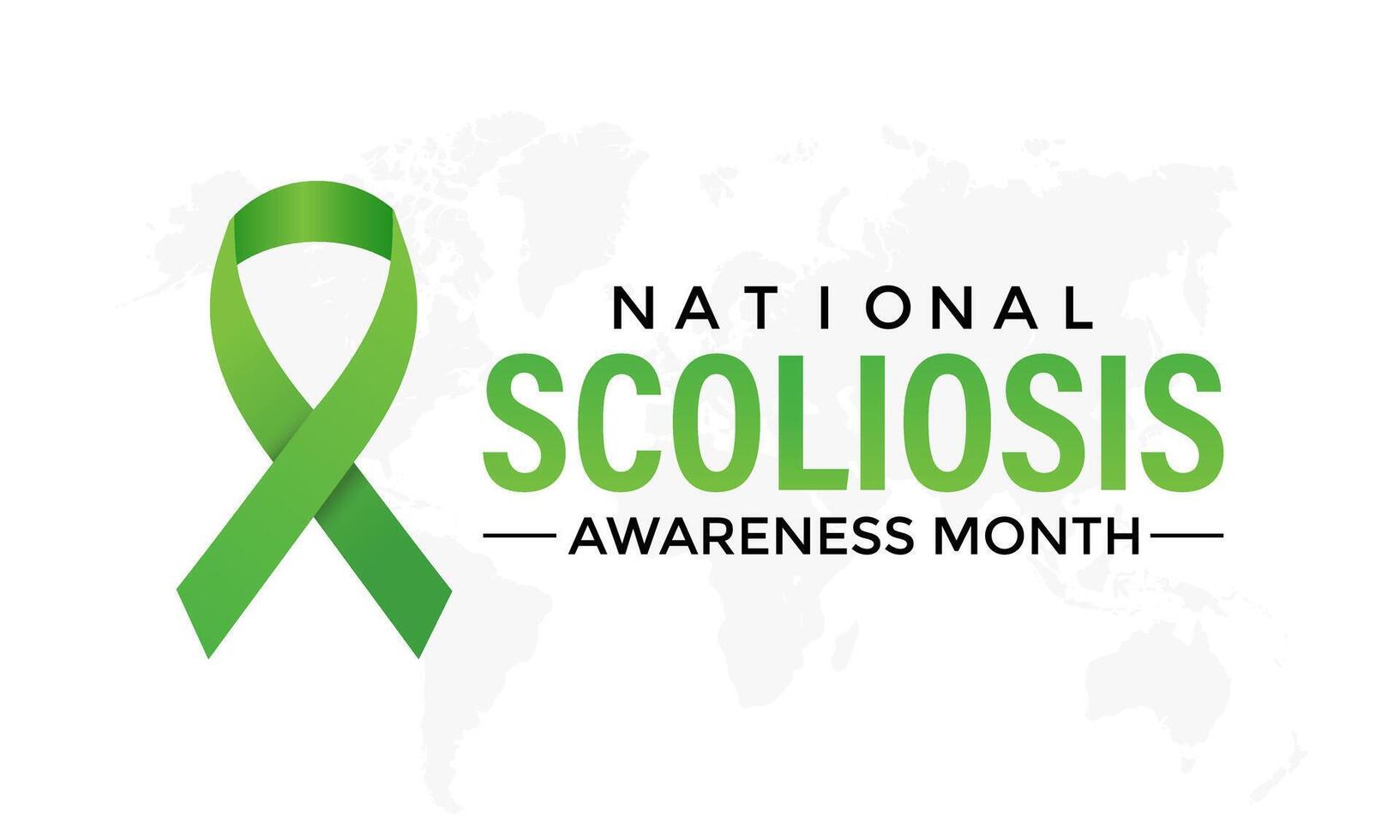 illustration on the theme of National Scoliosis awareness month observed each year in June. Green ribbon with human body design illustration. Banner poster, flyer and background design. vector