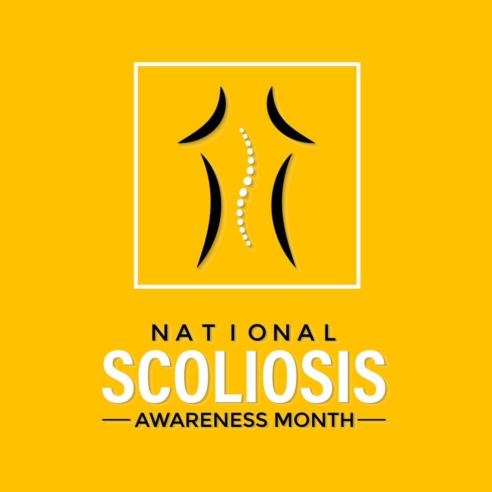 illustration on the theme of National Scoliosis awareness month observed each year in June. Green ribbon with human body design illustration. Banner poster, flyer and background design. vector