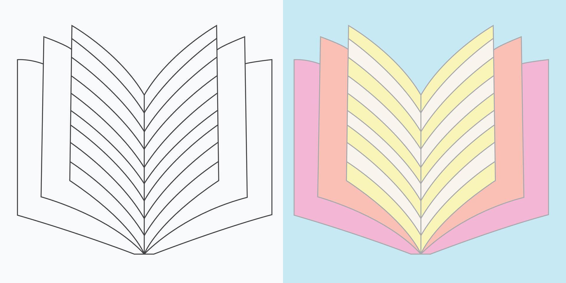 Open Book illustration color and line art eps vector