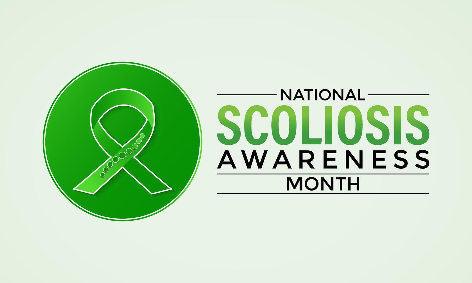 illustration on the theme of National Scoliosis awareness month observed each year in June. Green ribbon with human body design illustration. Banner poster, flyer and background design. vector