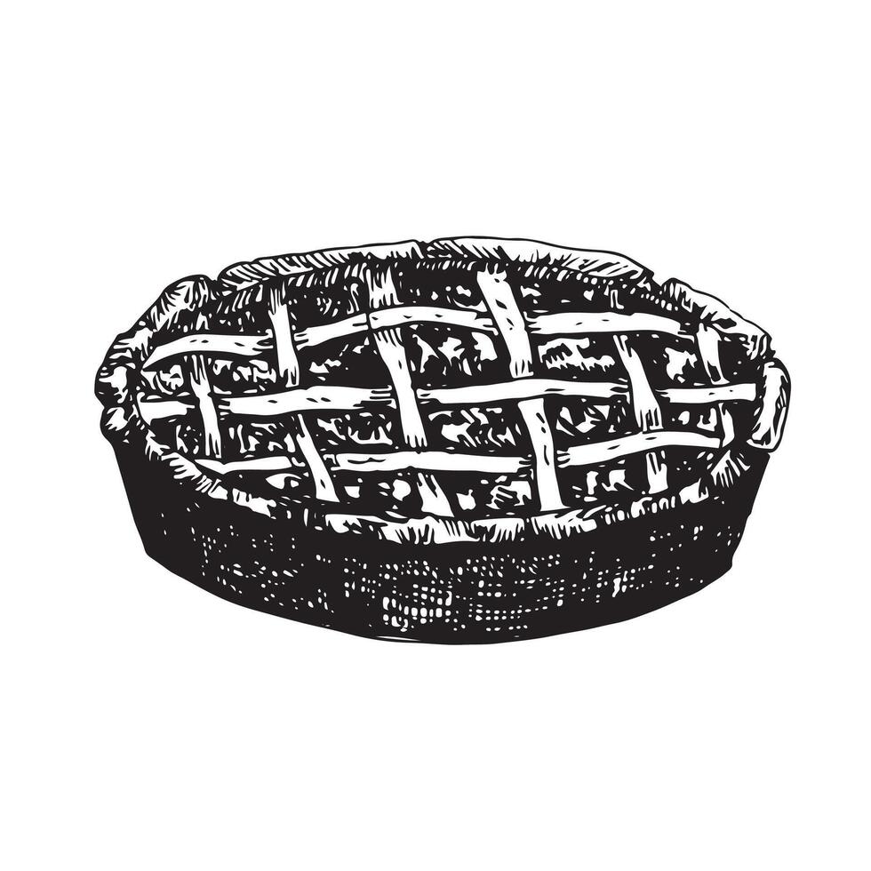 graphic illustration of pie . Black and white sketch on a white background. Suitable for logo, bakery design, wrapping paper vector