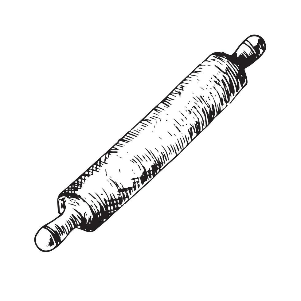 graphic illustration of rolling pin . Black and white sketch on a white background. Suitable for logo, bakery design, wrapping paper vector