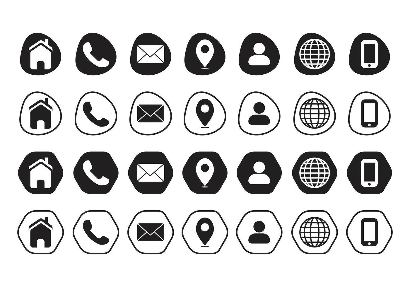 Contact related icon set, Essential Flat Stroke Circular Web Icon Set Phone Contact Location Button, Web icon, contact us icon, address, location, email, phone. Contact information symbols collection. vector