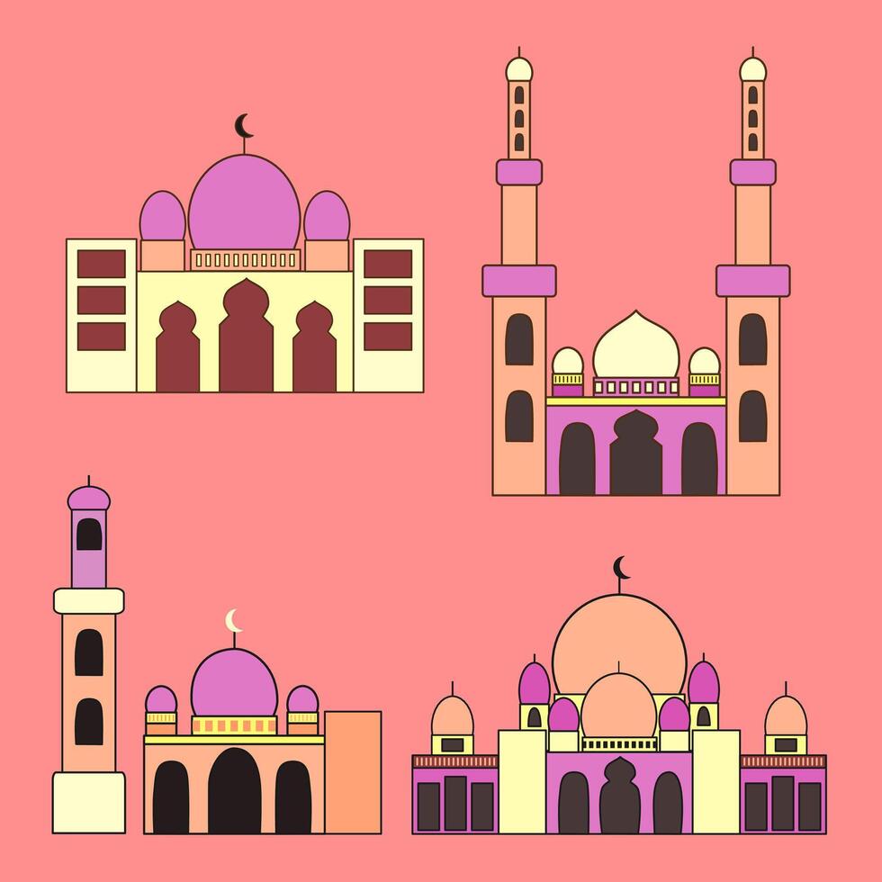 Set illustration of simple mosque with pink and purple color vector