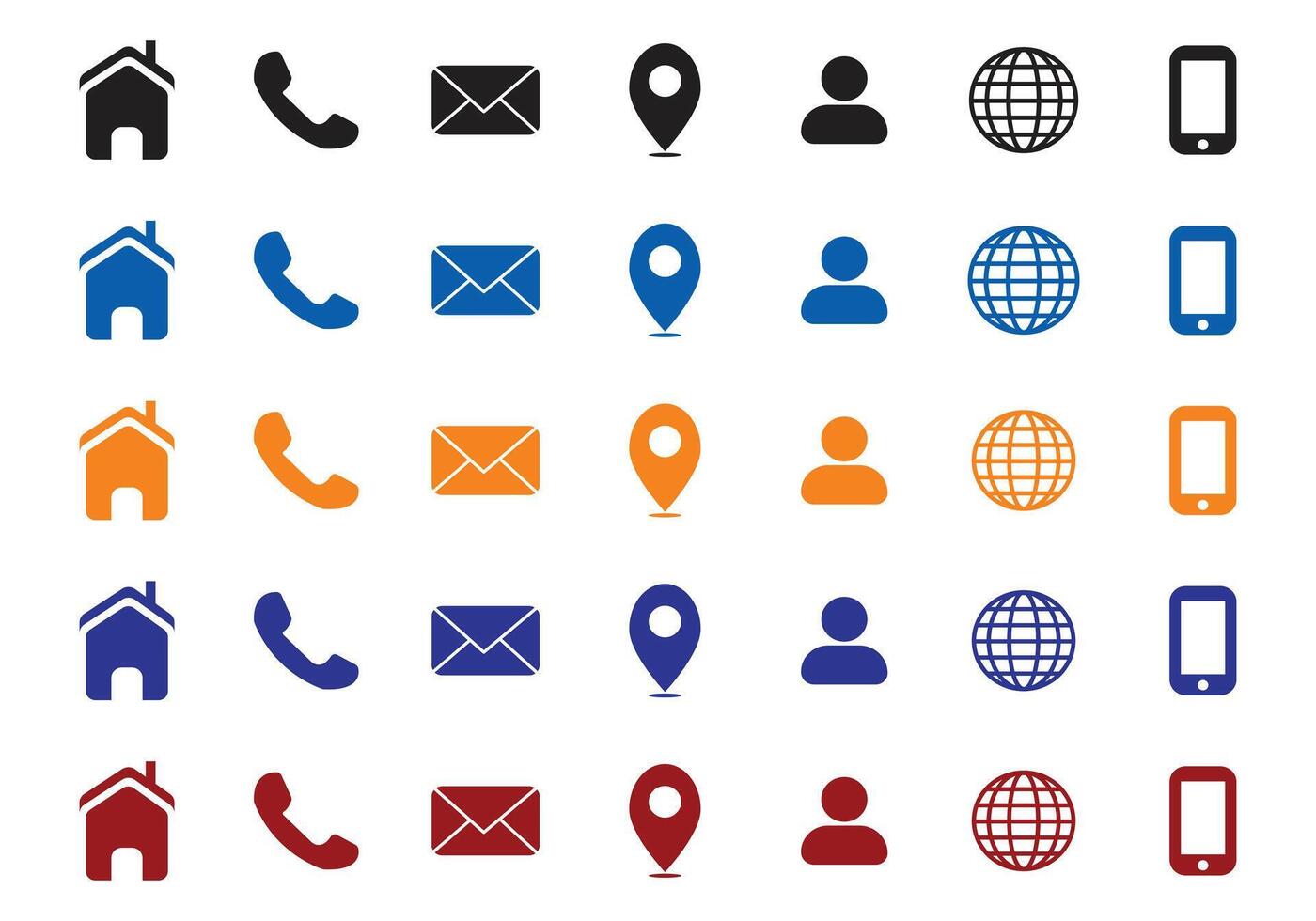 Contact related icon set, Essential Flat Stroke Circular Web Icon Set Phone Contact Location Button, Web icon, contact us icon, address, location, email, phone. Contact information symbols collection. vector