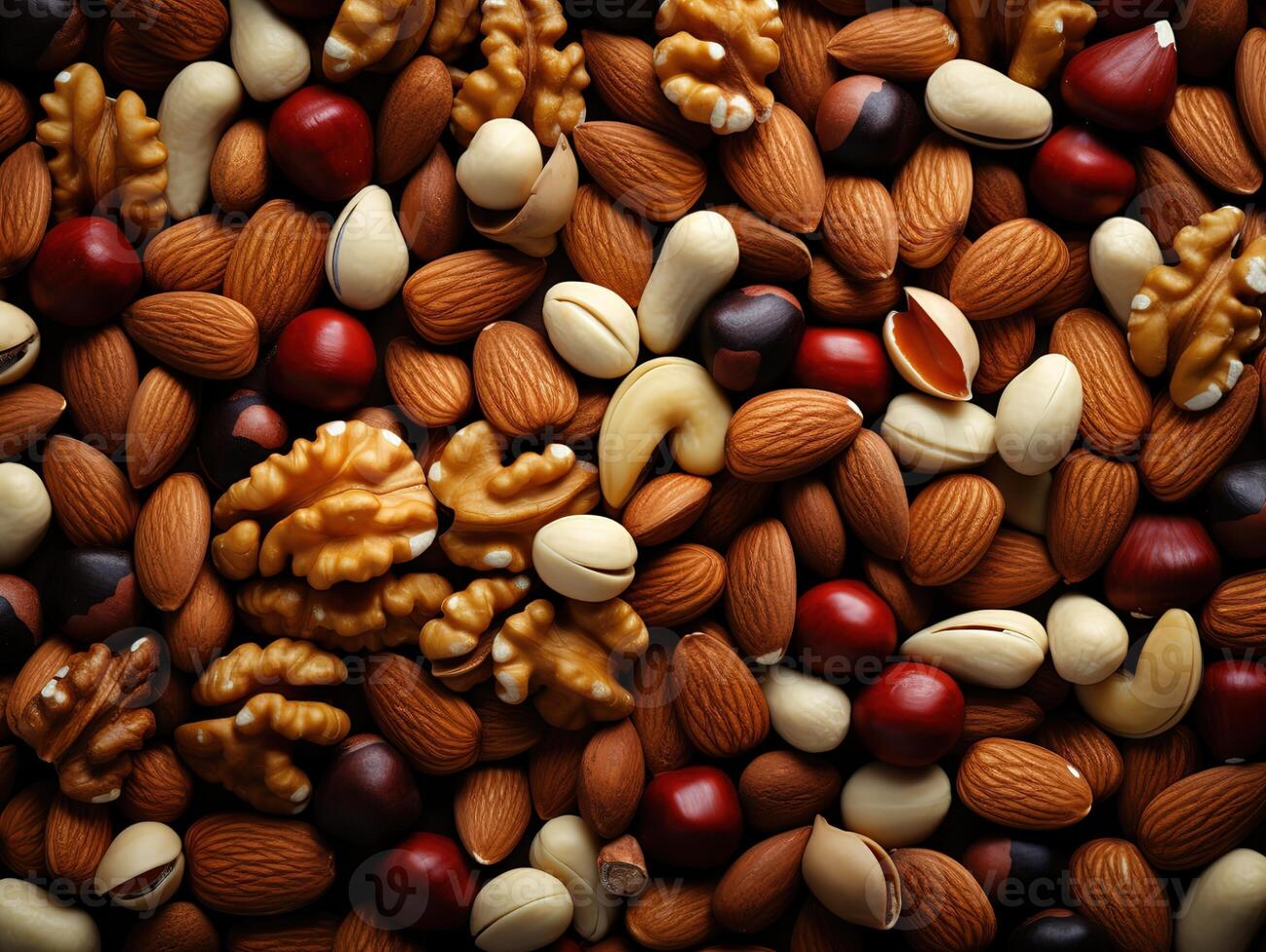 AI generated assorted nuts in a plate texture Generative AI photo