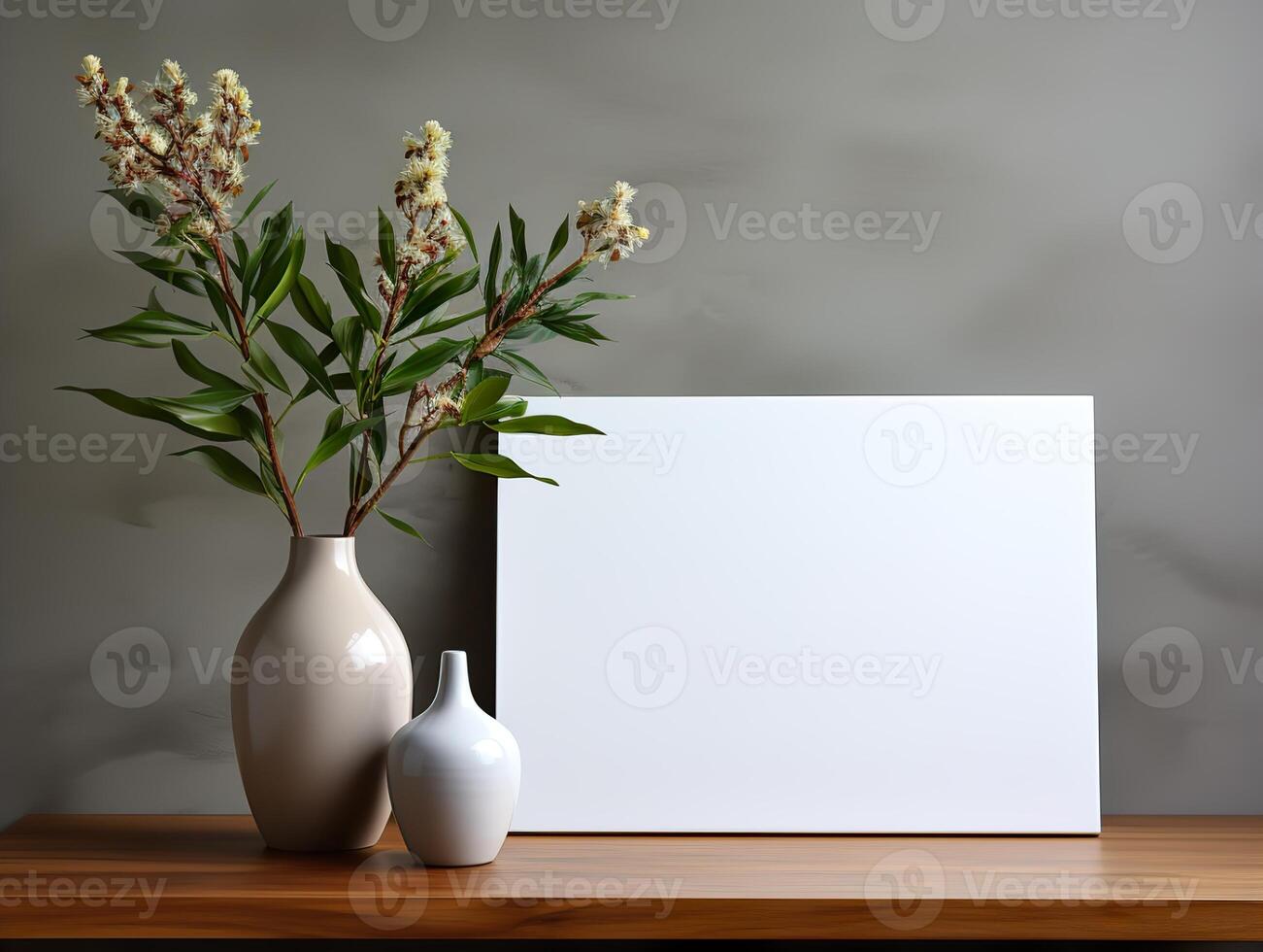 AI generated picture frame mockup on table with vase Generative AI photo