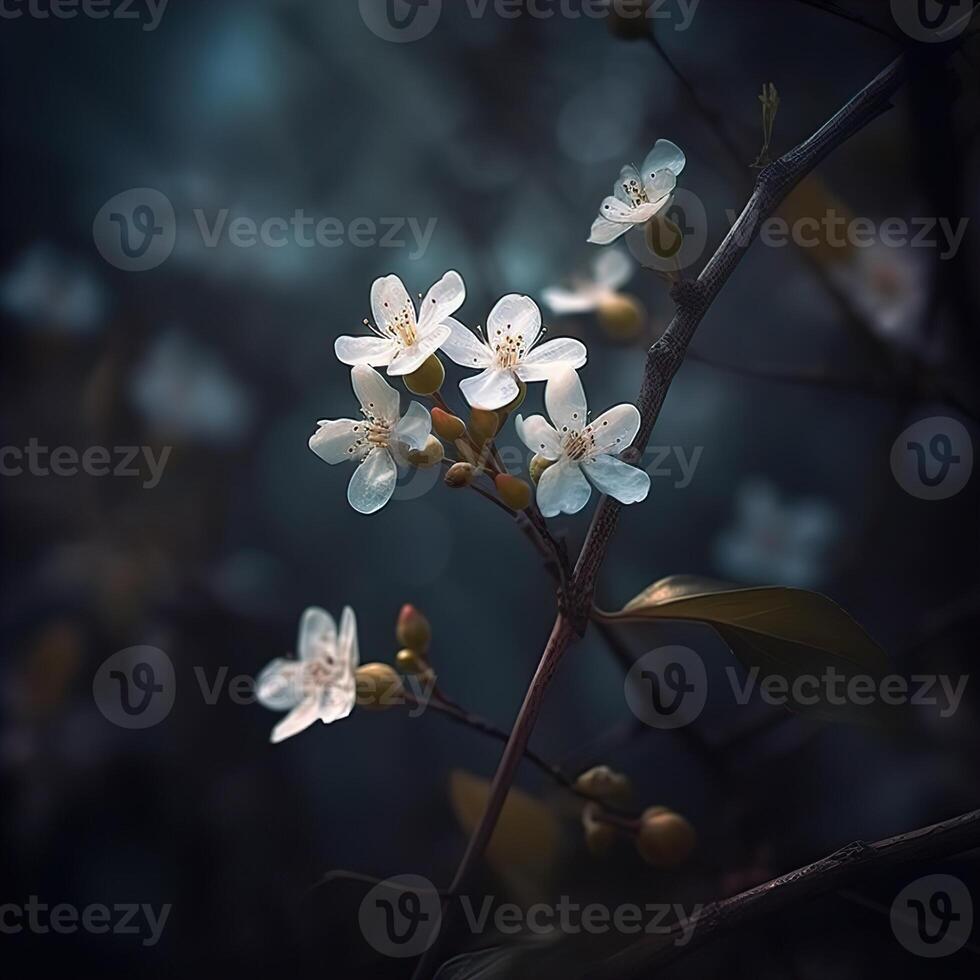 AI generated beautiful flowers on a blurred blue background Generative AI photo