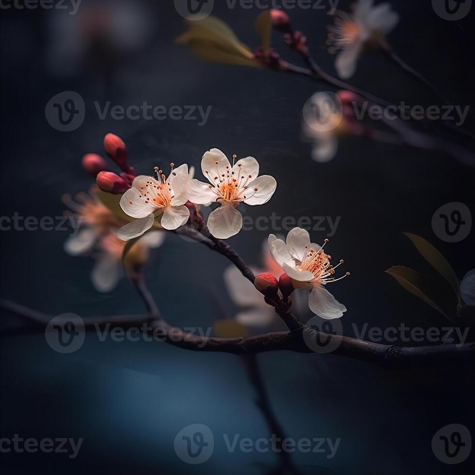 AI generated beautiful flowers on a blurred blue background Generative AI photo