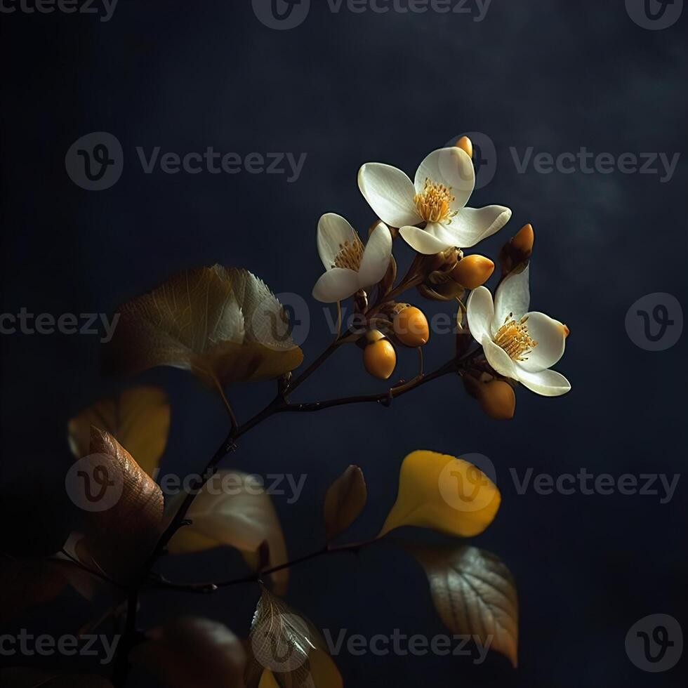 AI generated beautiful flowers on a blurred blue background Generative AI photo