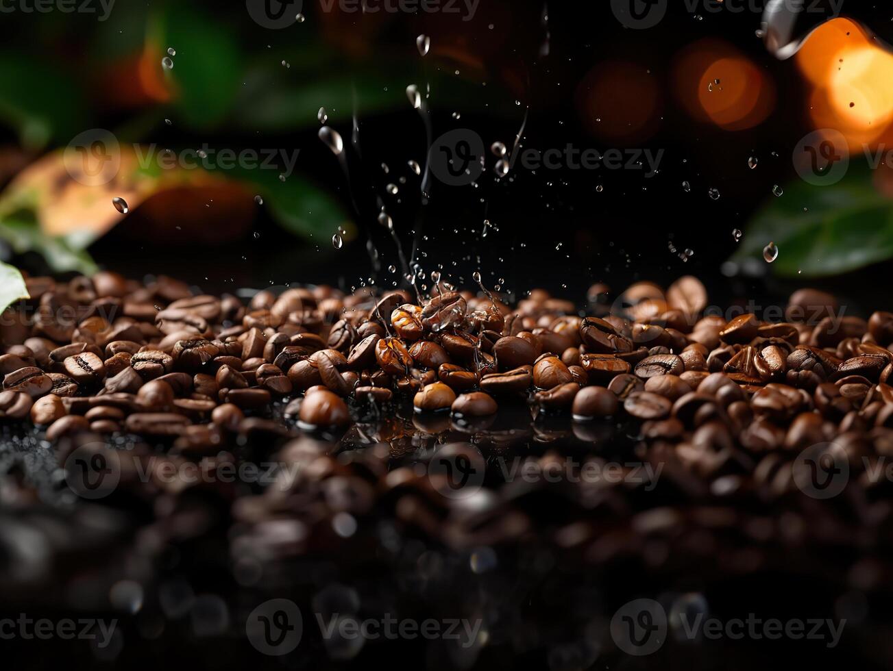 AI generated roasted coffee beans on a blurred background Generative AI photo