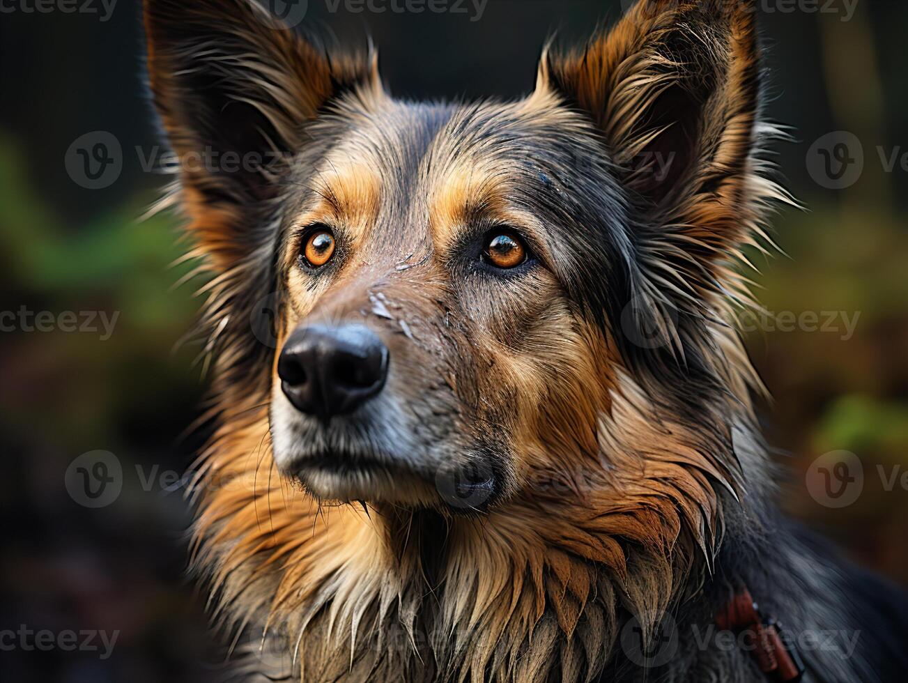 AI generated shepherd dog on a blurred autumn background Generative AI photo