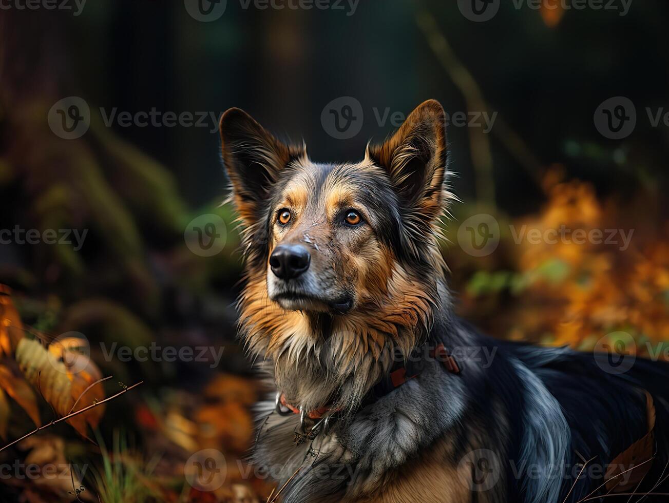 AI generated shepherd dog on a blurred autumn background Generative AI photo