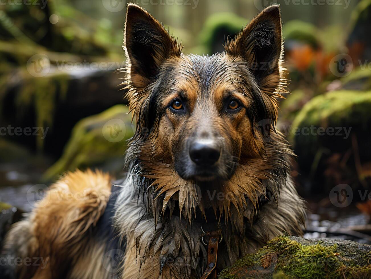 AI generated shepherd dog on a blurred autumn background Generative AI photo