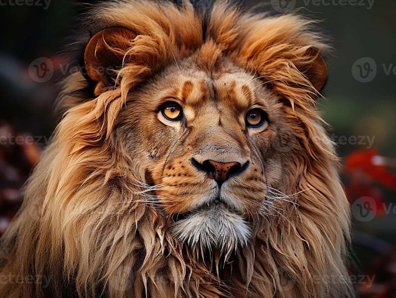 AI generated lion in the forest on a blurred background Generative AI photo