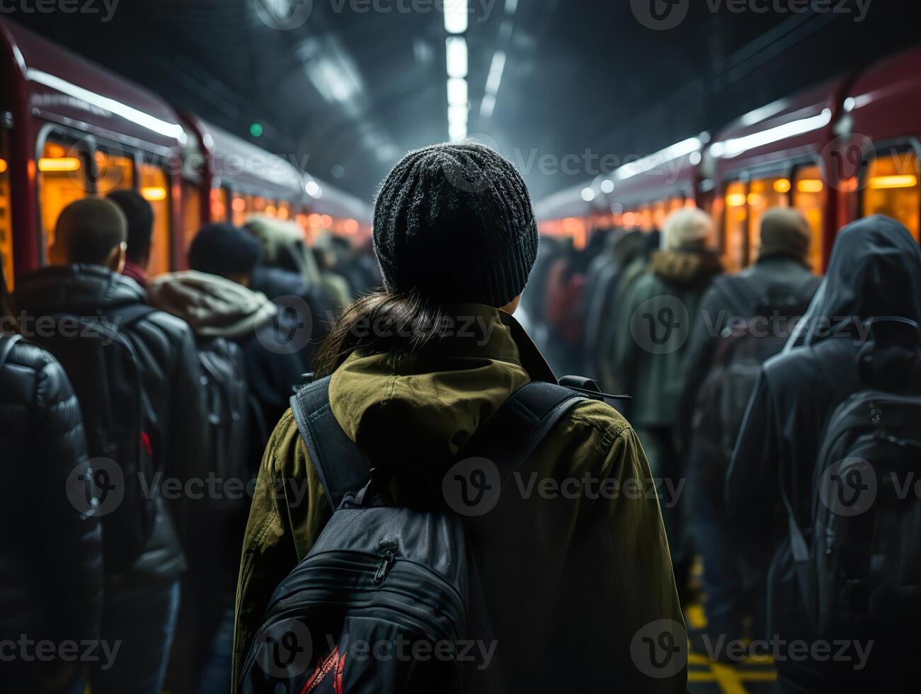 AI generated flow of people in the subway Generative AI photo