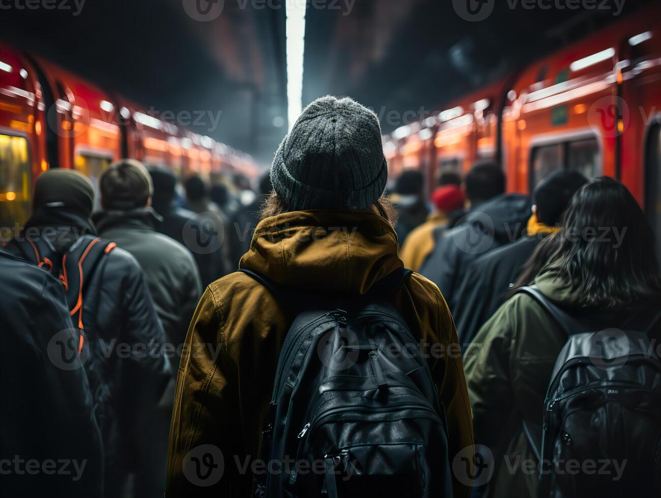 AI generated flow of people in the subway Generative AI photo