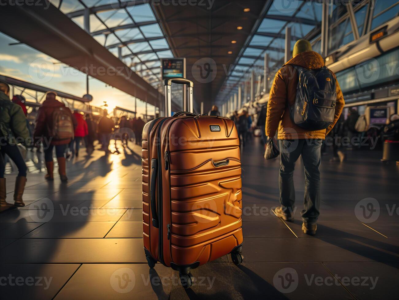 AI generated suitcase at the airport plane terminal Generative AI photo