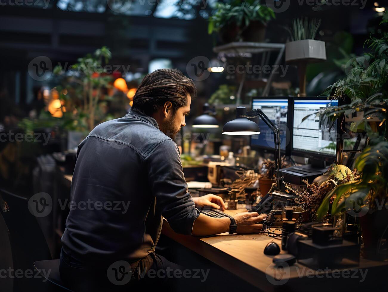 AI generated man working in the office Generative AI photo
