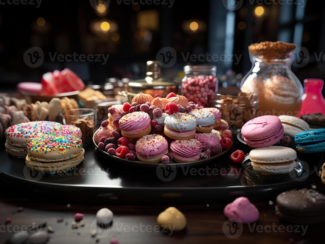 AI generated assorted various sweets in a plate Generative AI photo