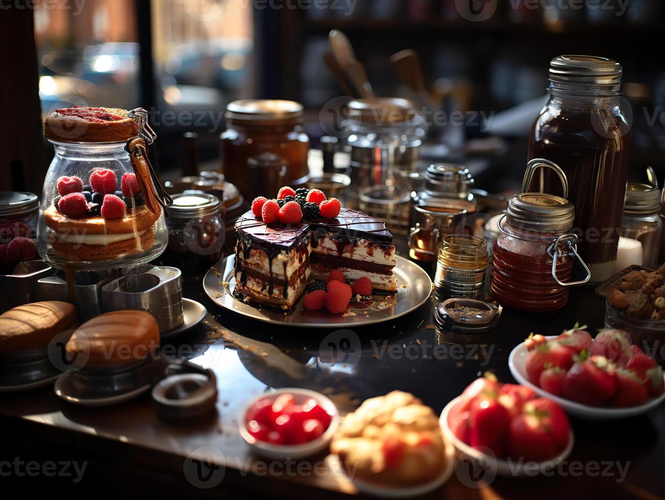 AI generated assorted various sweets in a plate Generative AI photo