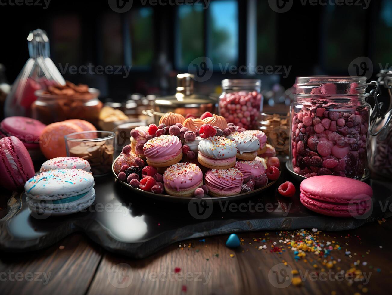 AI generated assorted various sweets in a plate Generative AI photo