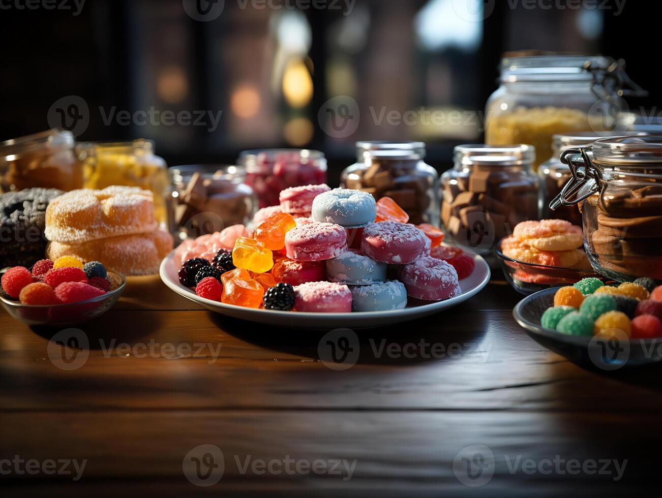 AI generated assorted various sweets in a plate Generative AI photo