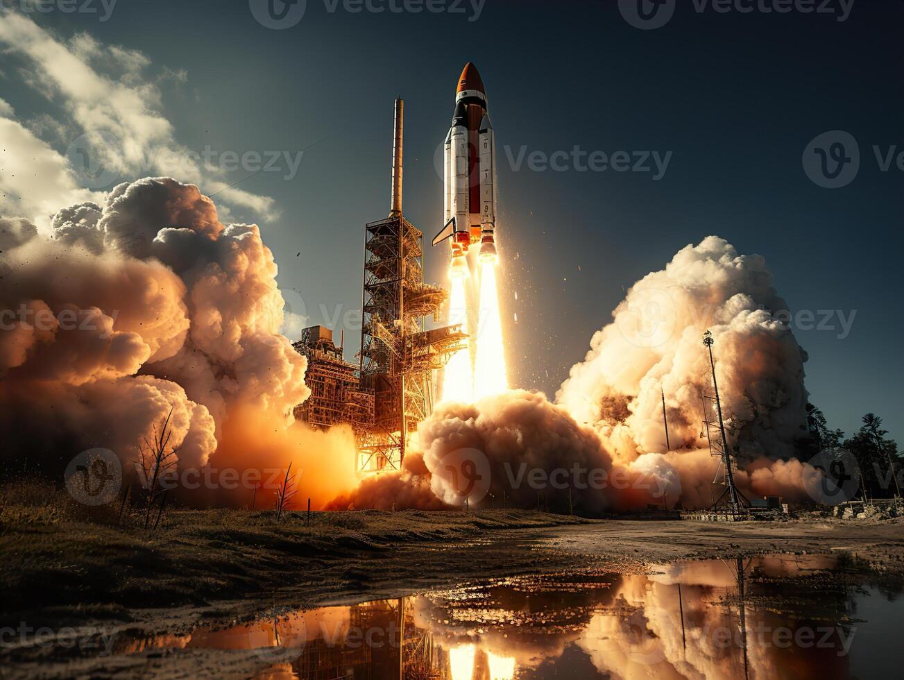 AI generated rocket takeoff against the sky Generative AI photo