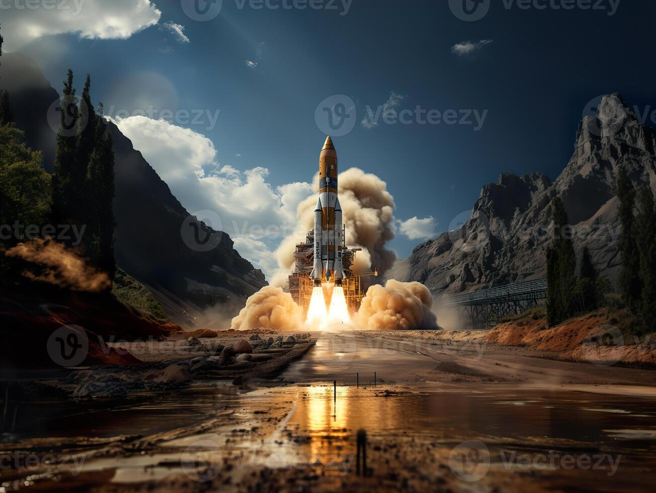 AI generated rocket takeoff against the sky Generative AI photo