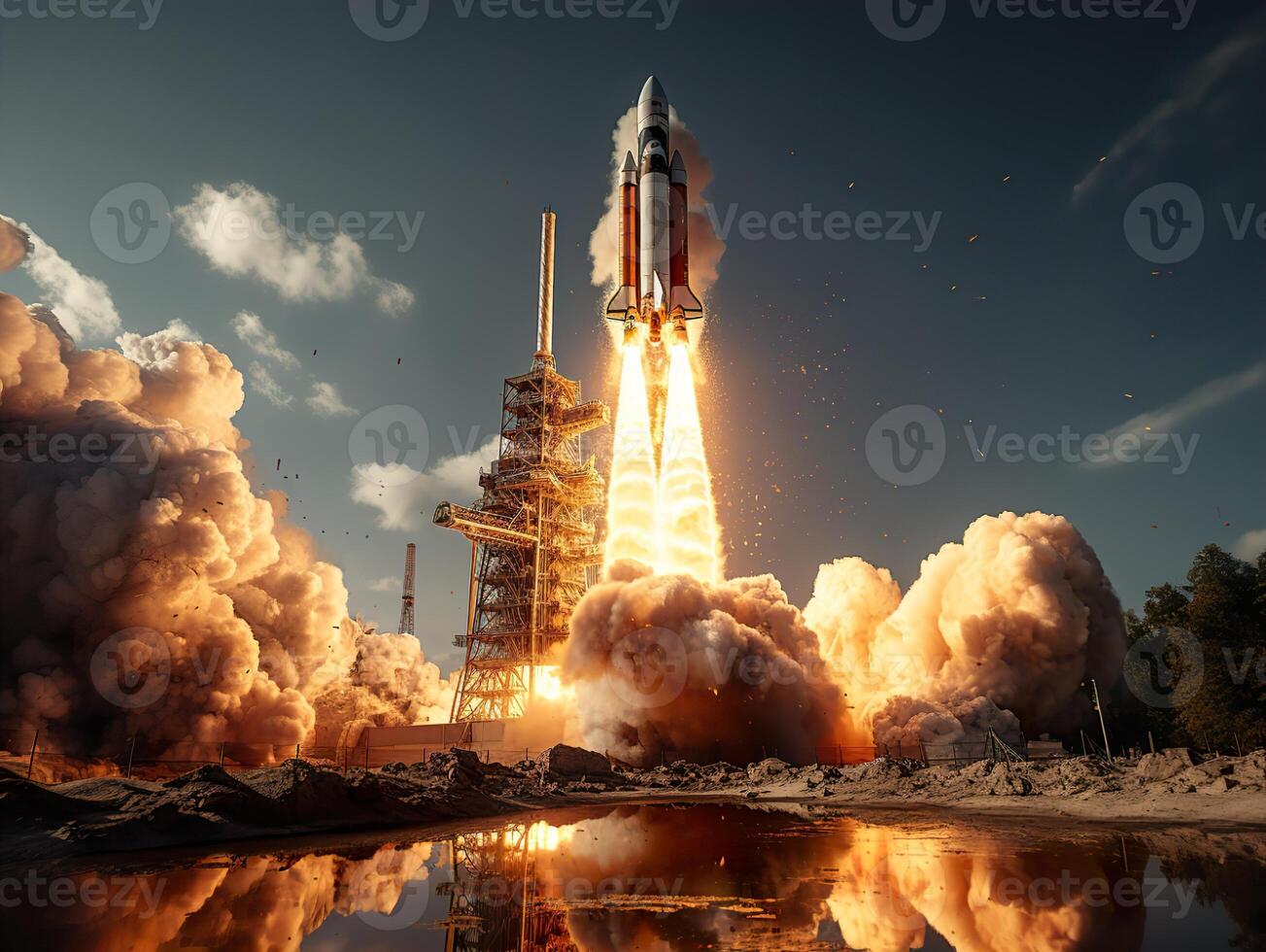 AI generated rocket takeoff against the sky Generative AI photo