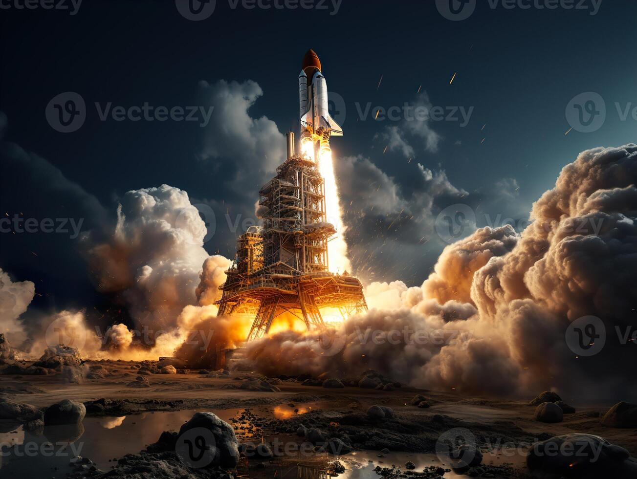 AI generated rocket takeoff against the sky Generative AI photo