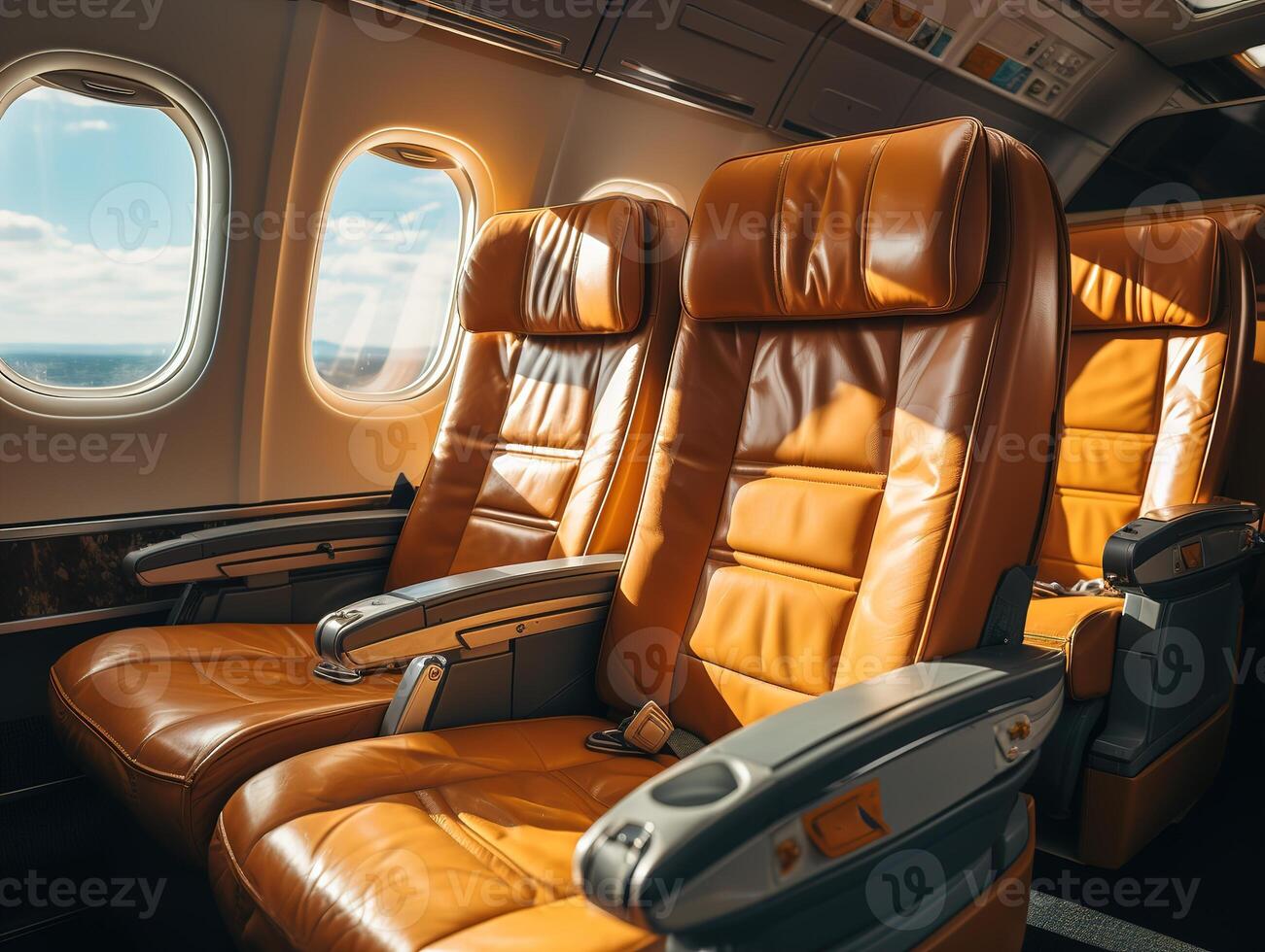 AI generated business class passenger seats in the cabin Generative AI photo