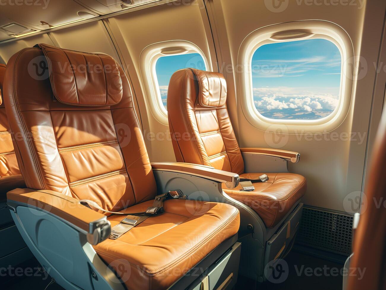 AI generated business class passenger seats in the cabin Generative AI photo