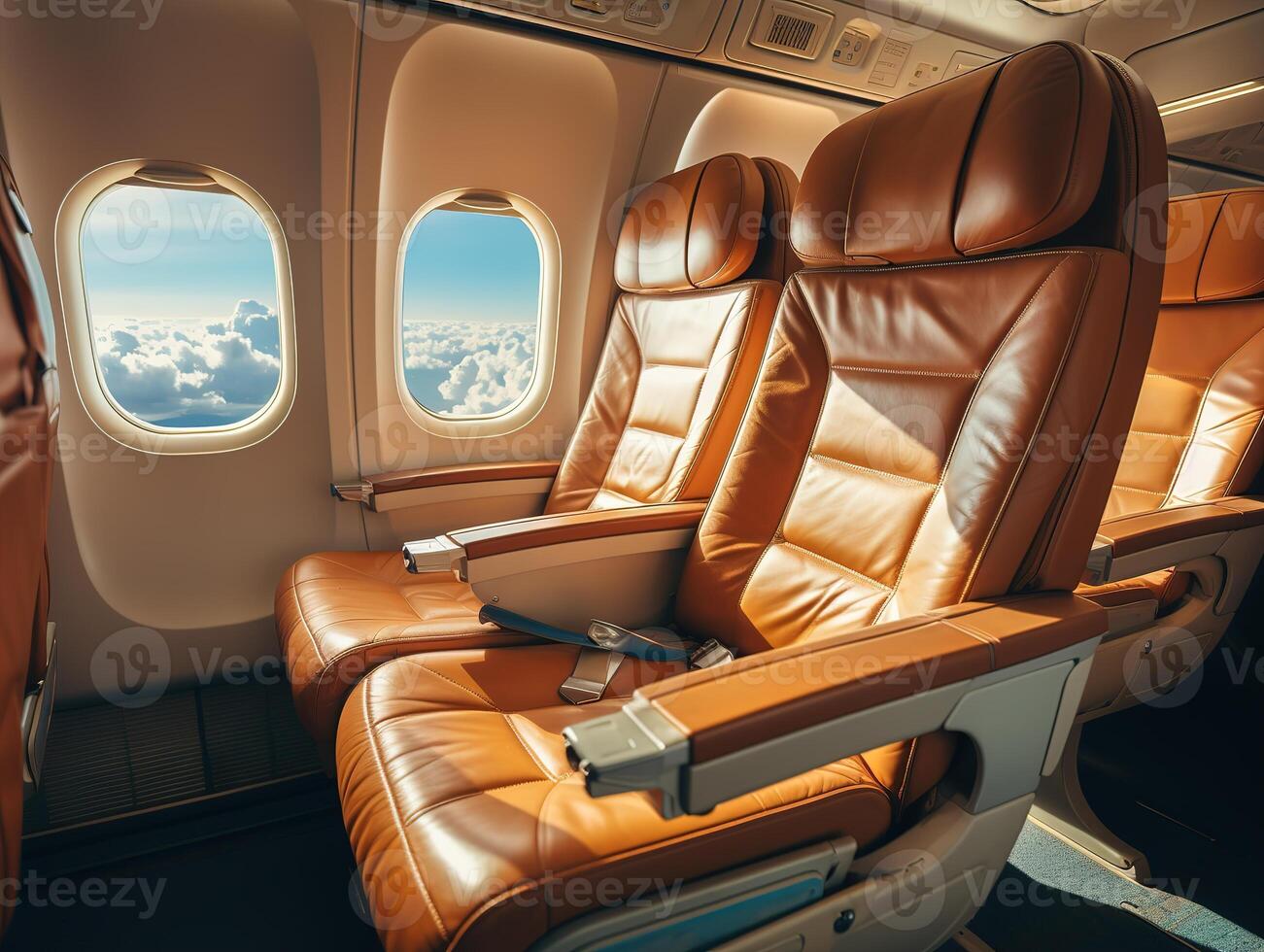 AI generated business class passenger seats in the cabin Generative AI photo