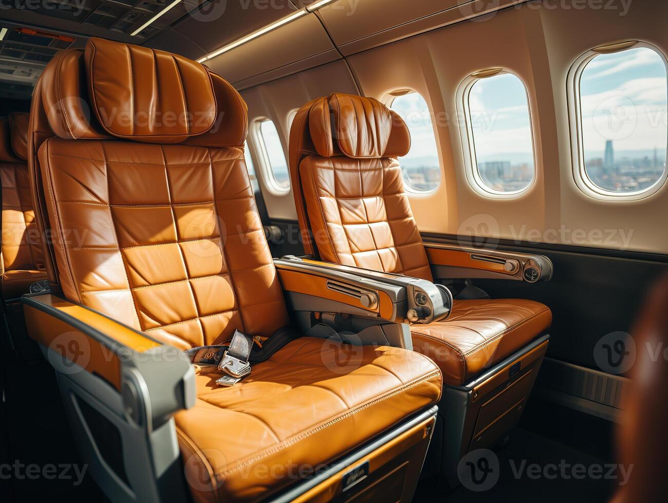 AI generated business class passenger seats in the cabin Generative AI photo