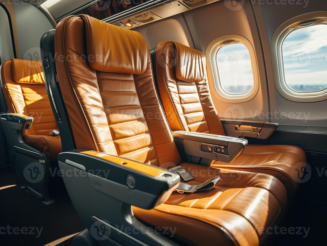 AI generated business class passenger seats in the cabin Generative AI photo