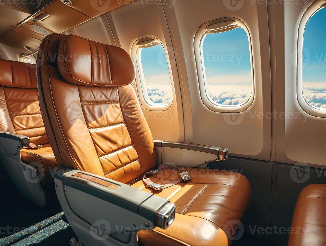 AI generated business class passenger seats in the cabin Generative AI photo