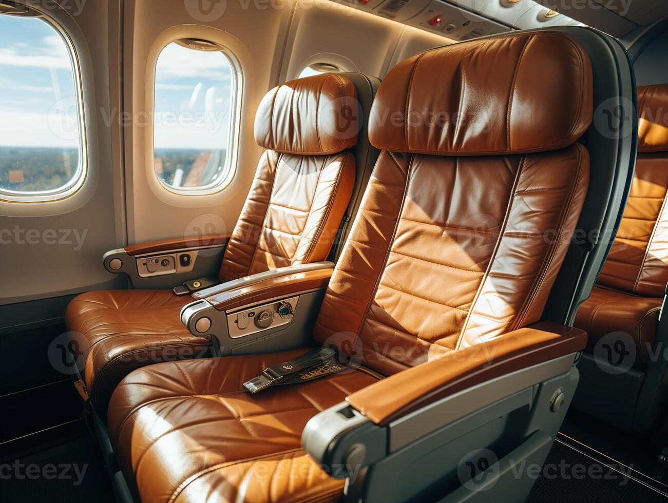 AI generated business class passenger seats in the cabin Generative AI photo