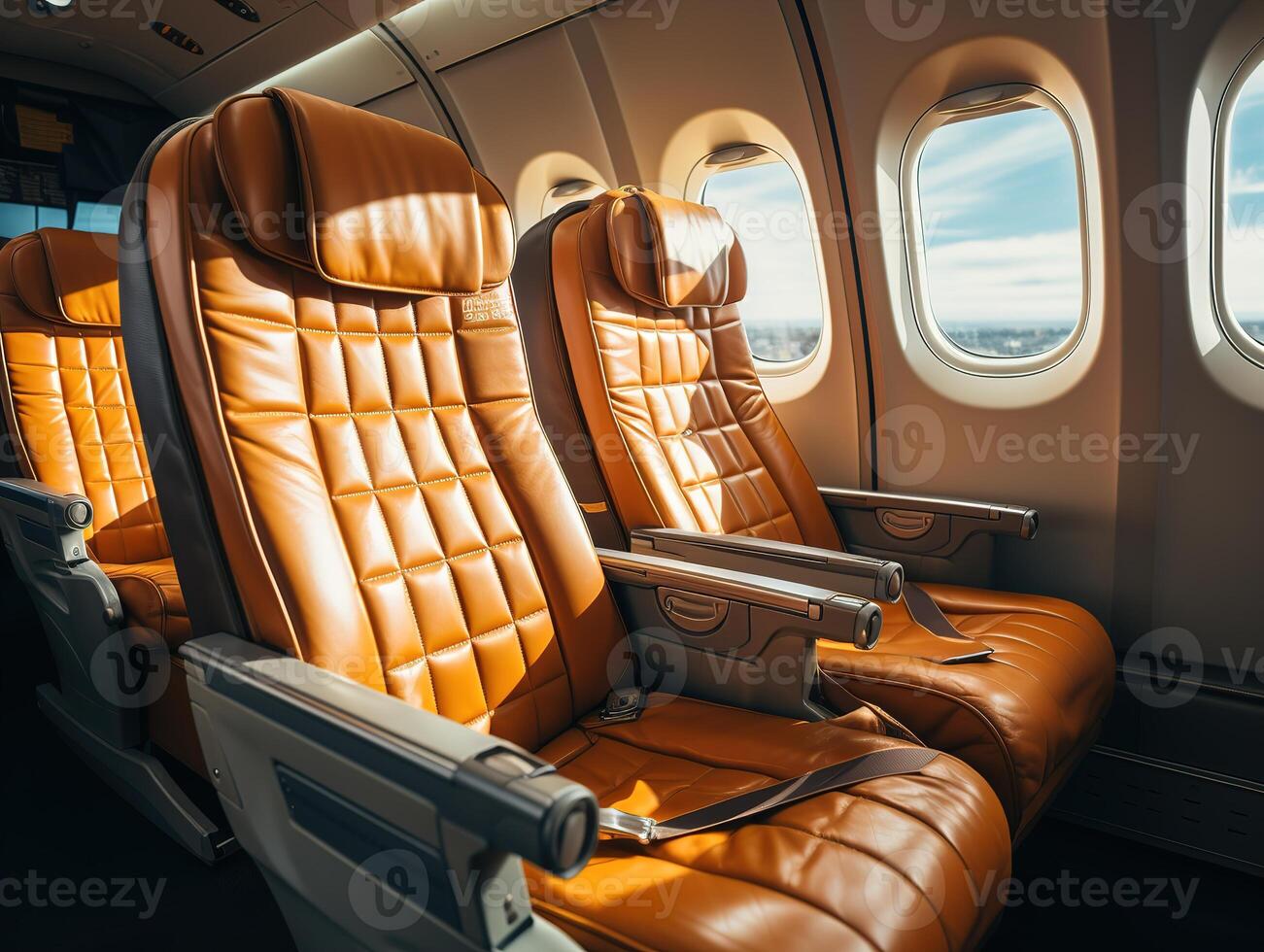 AI generated business class passenger seats in the cabin Generative AI photo