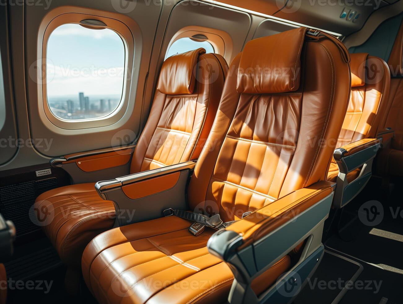 AI generated business class passenger seats in the cabin Generative AI photo