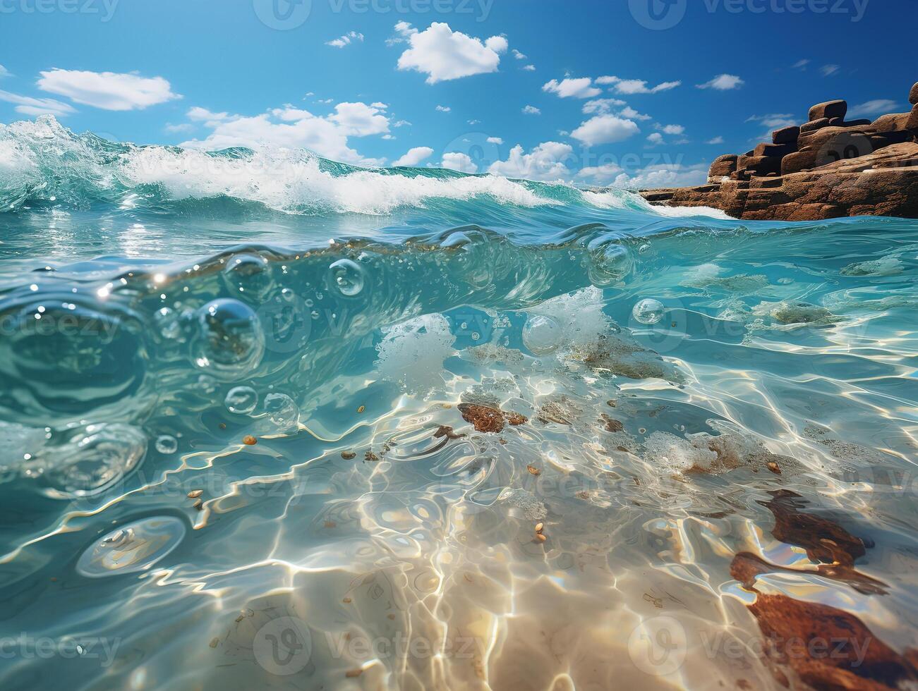 AI generated sea waves crashing on the shore Generative AI photo