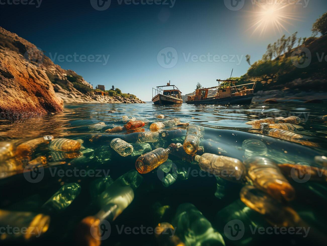 ai generado ambiental contaminación agua contaminación el plastico botellas paquetes generativo ai foto