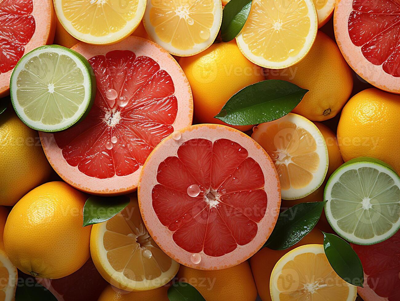 AI generated Assorted sliced citrus fruits texture pattern Generative AI photo